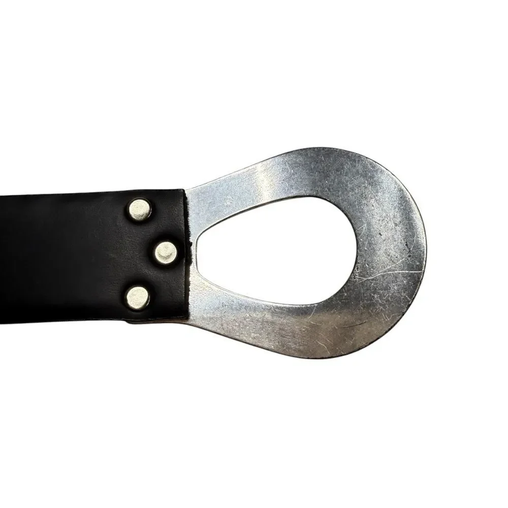 Chicos Adjustable Black Leather Belt Silver Hardware Hook and Loop Pebbled Sz ML